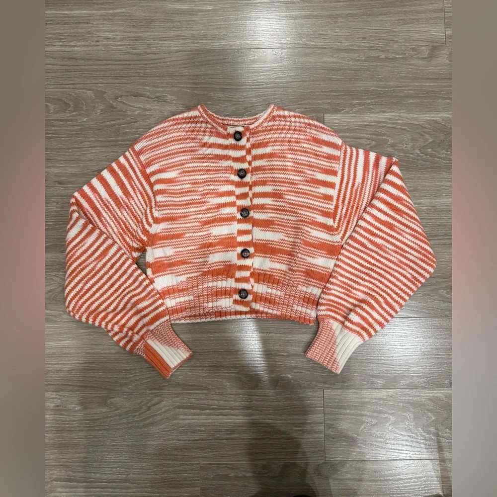 Ciao Lucia Coral and White Striped Cropped Cardigan - Picture 9 of 12